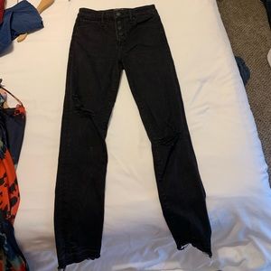 Abercrombie high rise black distressed super skinny jeans. Size 28 long.